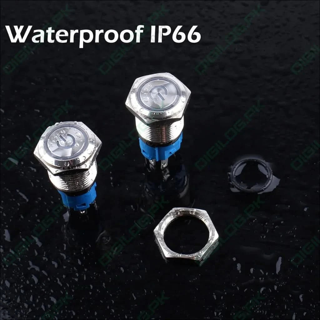 16mm Metal Latching ONLY Push Button Switch Waterproof Anti-Vandal Silver Shell 12V-24V