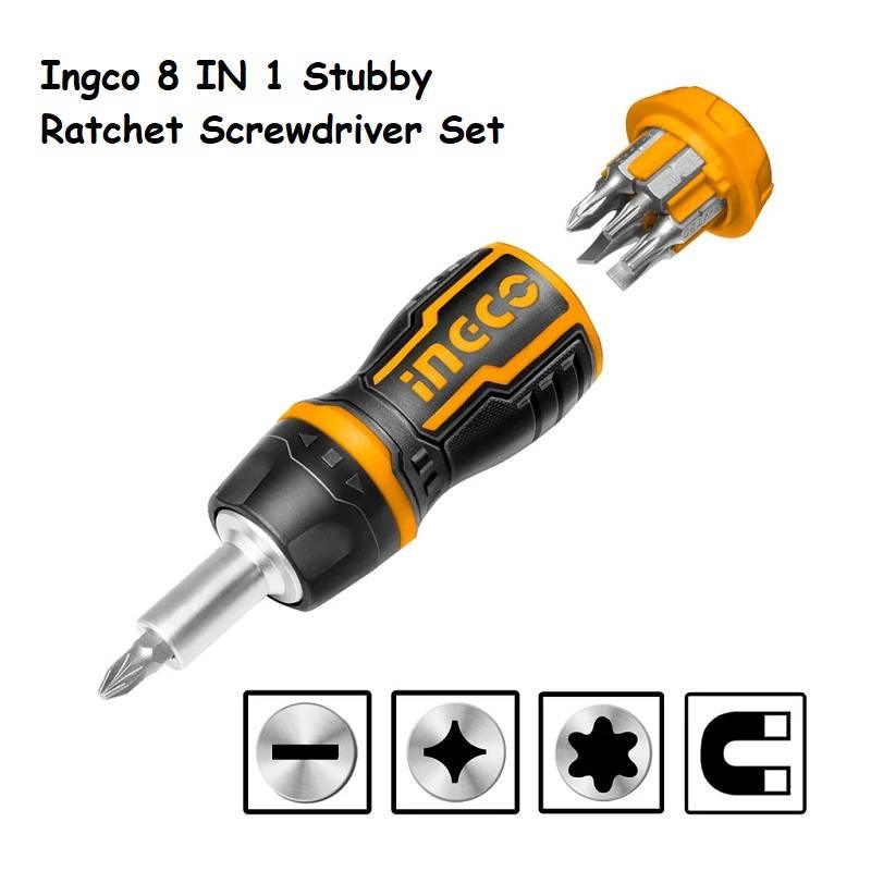Ingco 8 IN 1 Stubby Ratchet Screwdriver Set AKISDS1728
