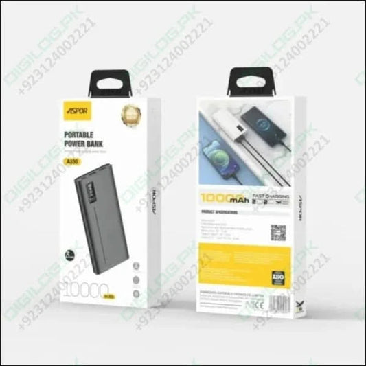 ASPOR A330 10000mAh LED, Micro 5V/2A Type-C 5V/2A, USB-A 5V/2.4A Power bank
