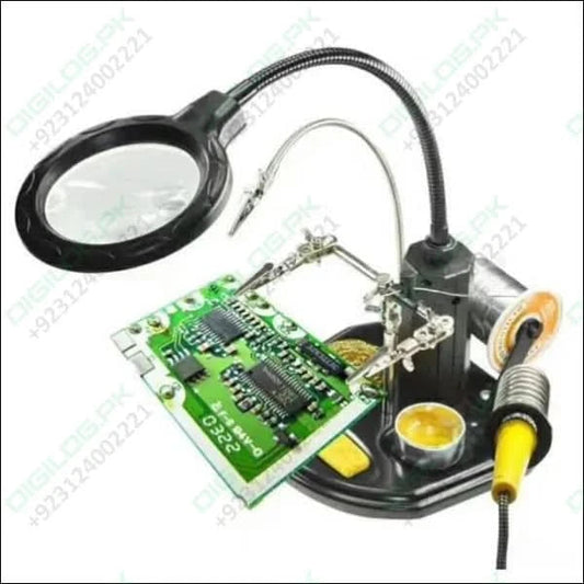 Advanced 2.5x-4x 16 SMD LEDs Desk Lamp Iron Soldering Base Magnifier Glass Helping Hand Station Stand TE-802 In Pakistan