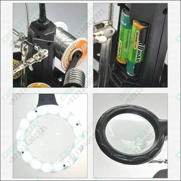 Advanced 2.5x-4x 16 SMD LEDs Desk Lamp Iron Soldering Base Magnifier Glass Helping Hand Station Stand TE-802 In Pakistan