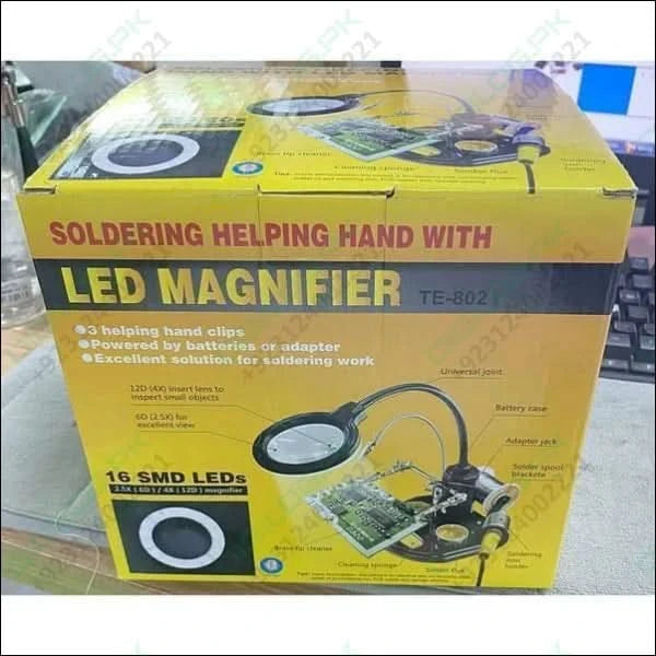 Advanced 2.5x-4x 16 SMD LEDs Desk Lamp Iron Soldering Base Magnifier Glass Helping Hand Station Stand TE-802 In Pakistan
