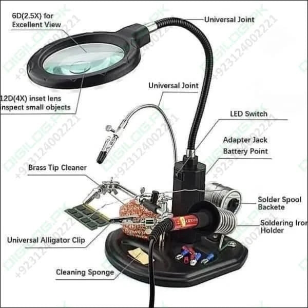 Advanced 2.5x-4x 16 SMD LEDs Desk Lamp Iron Soldering Base Magnifier Glass Helping Hand Station Stand TE-802 In Pakistan