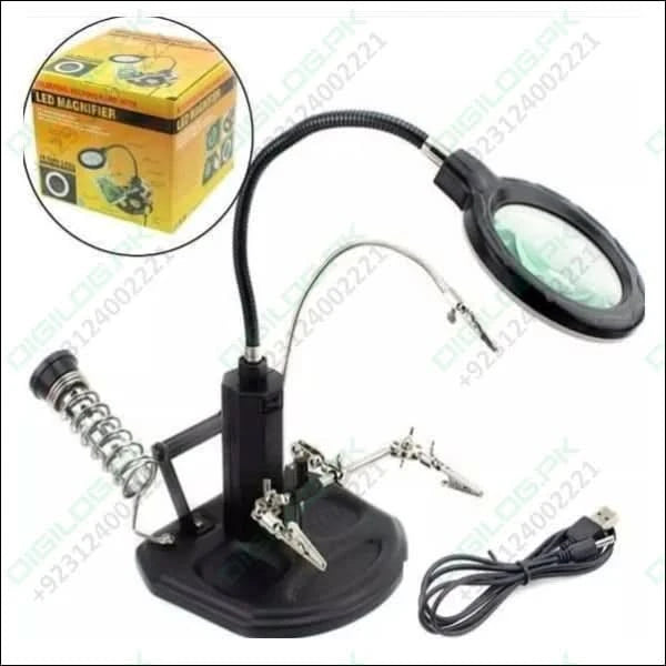 Advanced 2.5x-4x 16 SMD LEDs Desk Lamp Iron Soldering Base Magnifier Glass Helping Hand Station Stand TE-802 In Pakistan