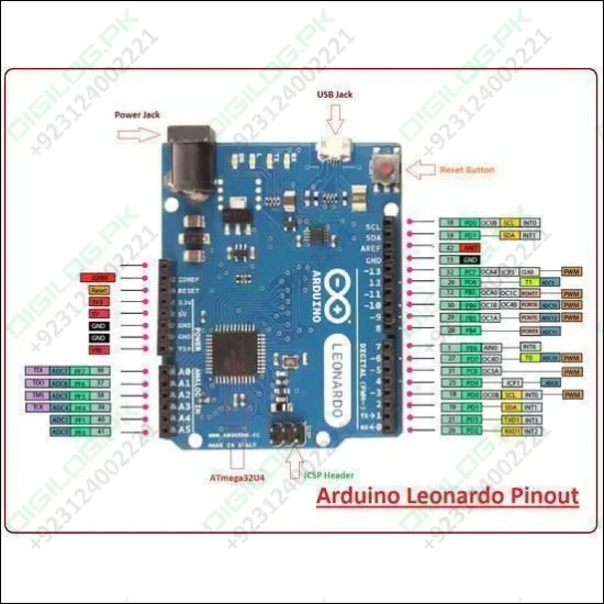 Arduino Leonardo R3 Board – ATmega32u4 Microcontroller, 20 I/O Pins, USB, 16MHz