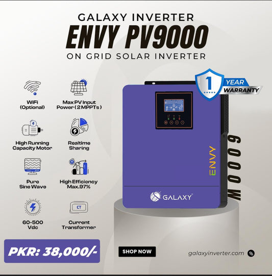 Galaxy Envy PV9000 6kW Solar Inverter – Battery-Free, On/Off Grid PV System in Pakistan
