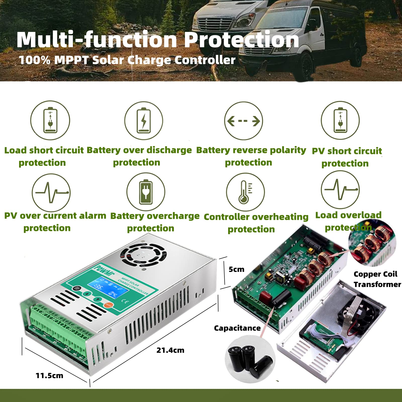 PowMr MPPT Solar Charge Controller 60 amp 48V 36V 24V 12V Auto - Max 160VDC Input, LCD Backlight Solar Charge Controller