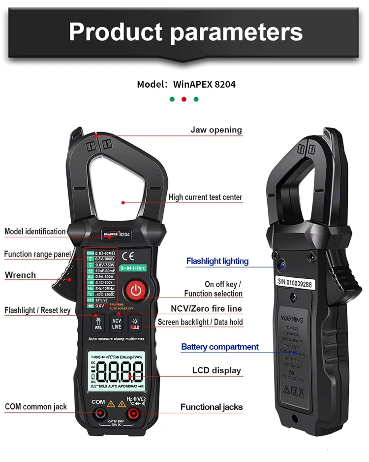 Solar Meter WinAPEX 8204 Digital Clamp Meter AC Ampare DC Ampare Meter Clamp meter