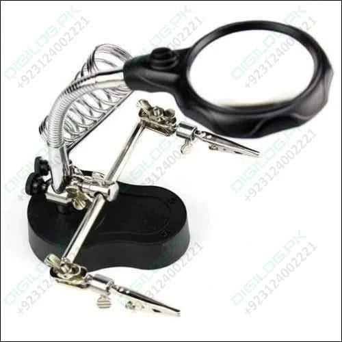 Helping Hand Clip Desktop Led Light Magnifier Glass With Soldering Stand 3.5x 12x