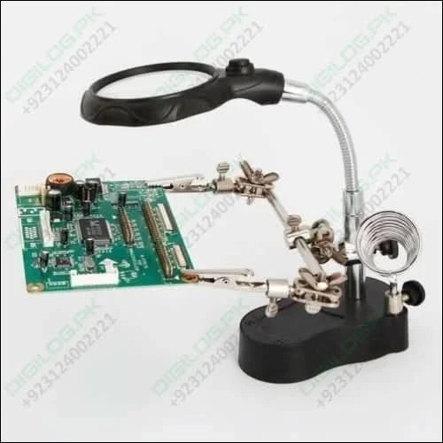 Helping Hand Clip Desktop Led Light Magnifier Glass With Soldering Stand 3.5x 12x