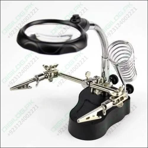 Helping Hand Clip Desktop Led Light Magnifier Glass With Soldering Stand 3.5x 12x