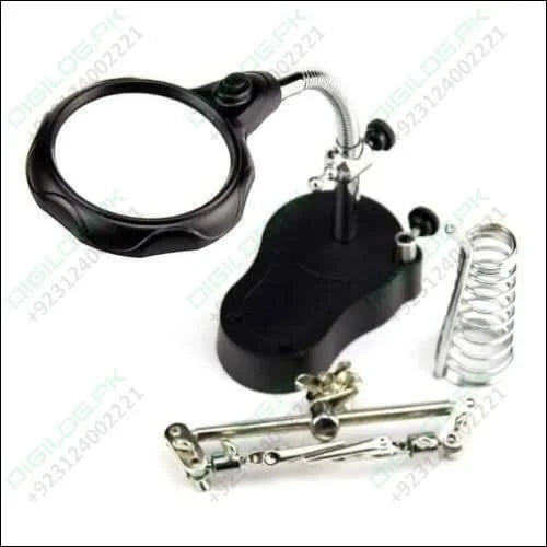 Helping Hand Clip Desktop Led Light Magnifier Glass With Soldering Stand 3.5x 12x