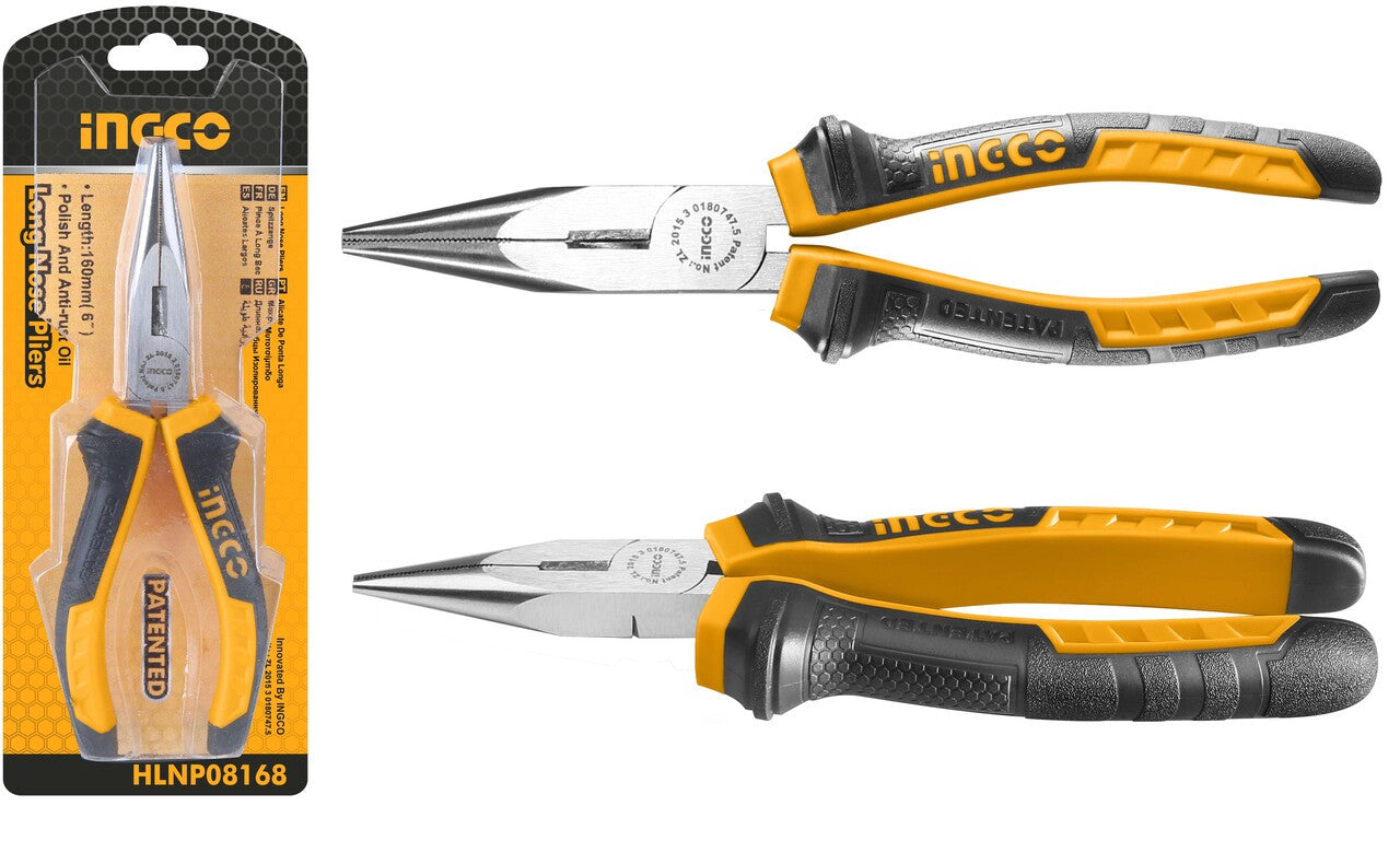 INGCO 160MM LONG NOSE PLIER CVR TPR HANDLE HLNP08168