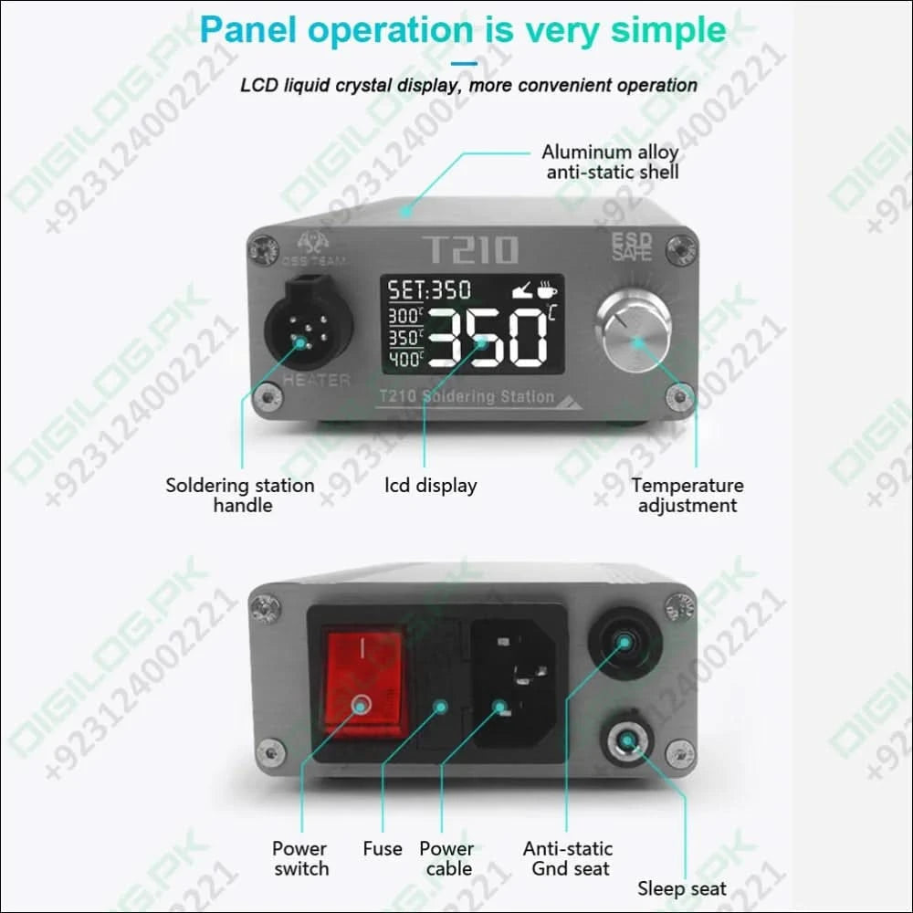 T210 Thermostatic Soldering Station – 75W, Adjustable Temperature 120–450°C, LED Display, Auto Sleep, PID Control