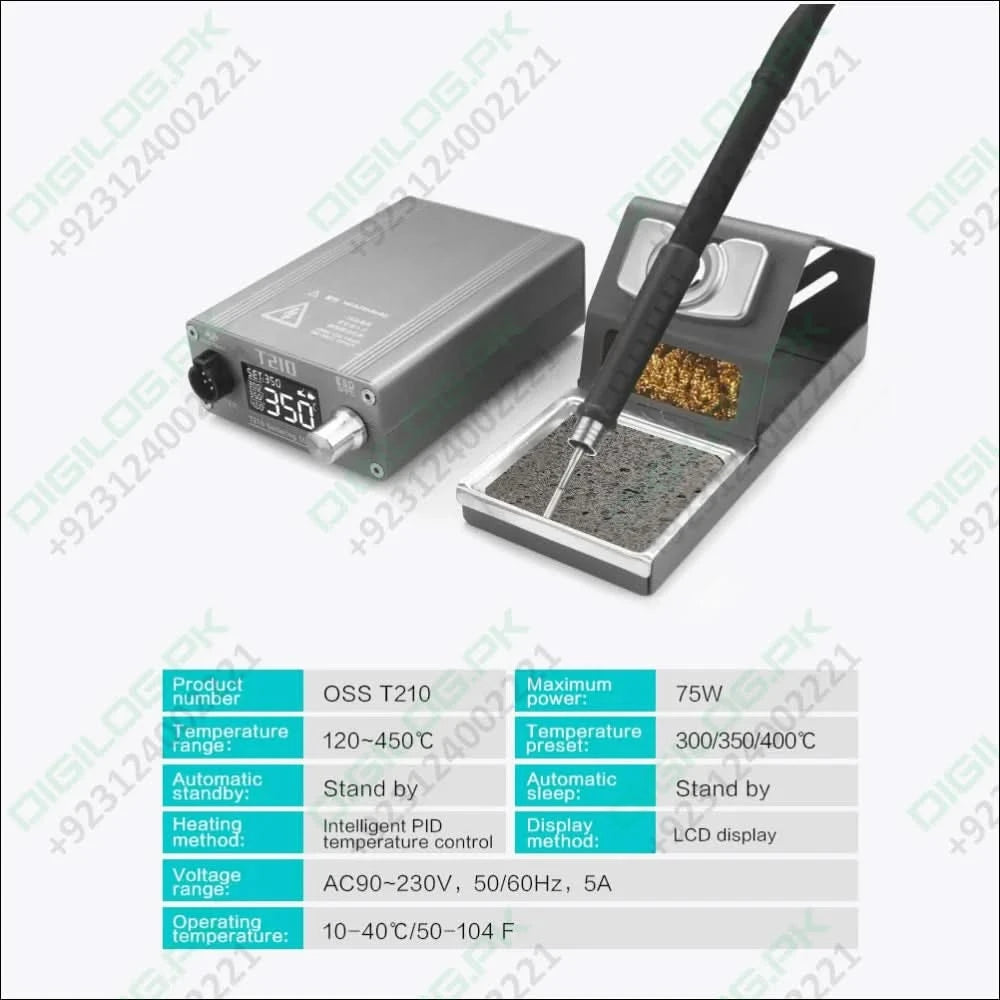 T210 Thermostatic Soldering Station – 75W, Adjustable Temperature 120–450°C, LED Display, Auto Sleep, PID Control