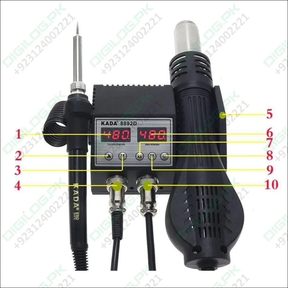 Kada Digital Smd Rework Station 8892d 2 In 1 Hot Air Gun And Soldering Iron Welding Station With Nozzle