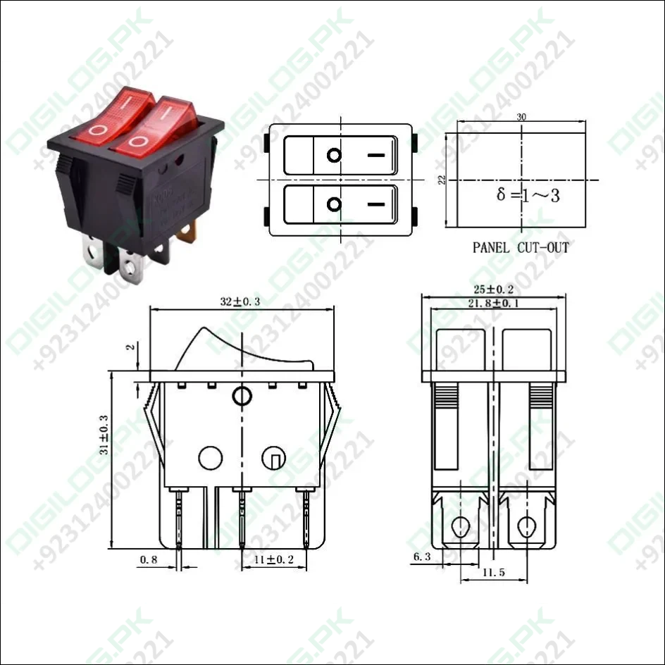 Kcd6 Plastic Dual Push Button Rocker Switch 6 Pin 12v 220v Lamp Latching Red On Off Boat Power Switch 16a 250v