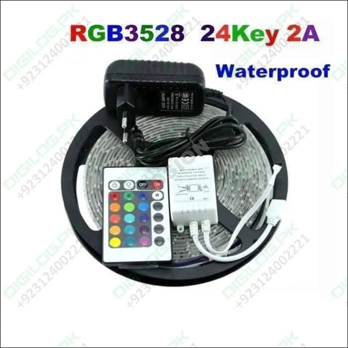 Rgb Led Strip With Remote And Power Supply White Background 12v 5meter 24 Key Remote