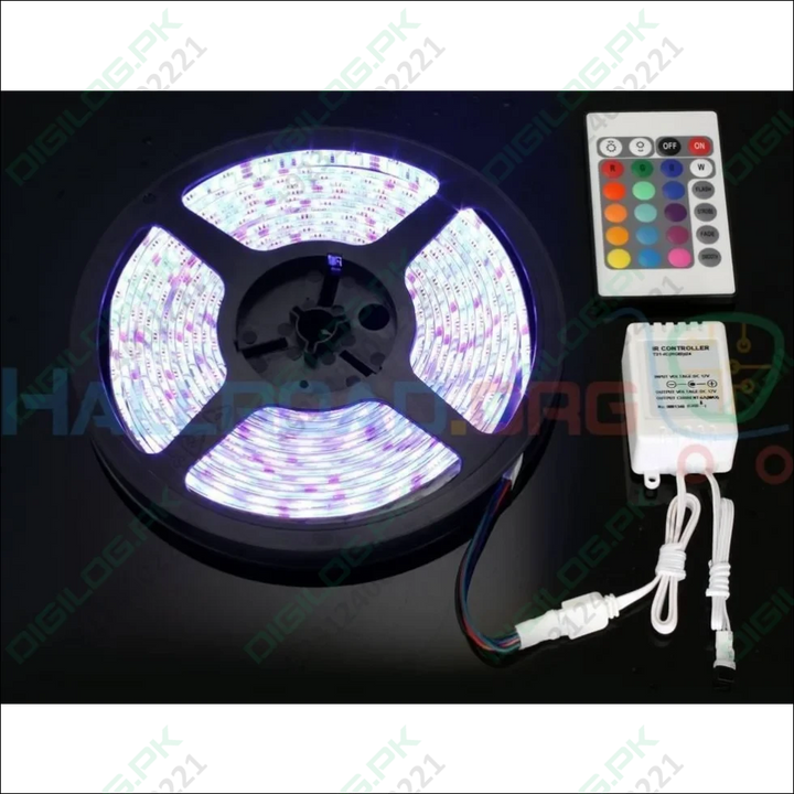 Rgb Led Strip With Remote And Power Supply White Background 12v 5meter 24 Key Remote