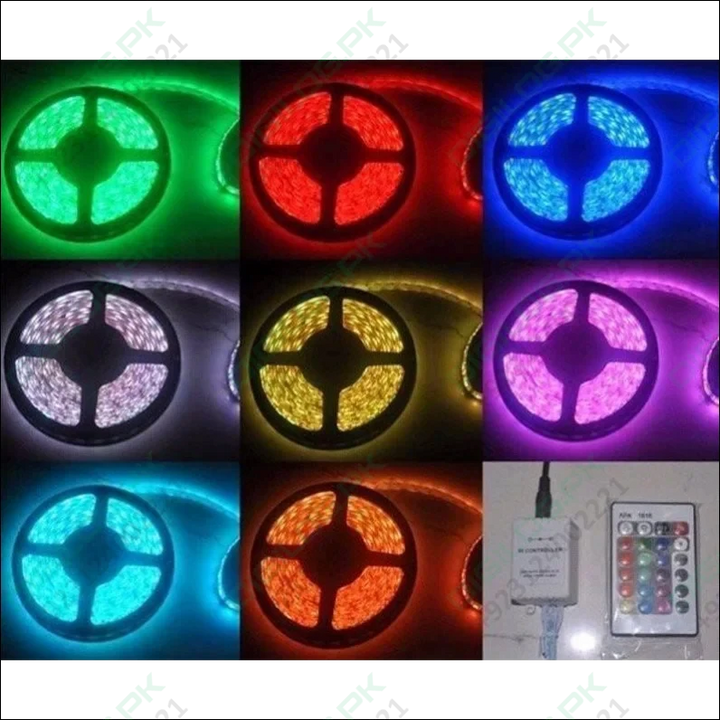 Rgb Led Strip With Remote And Power Supply White Background 12v 5meter 24 Key Remote