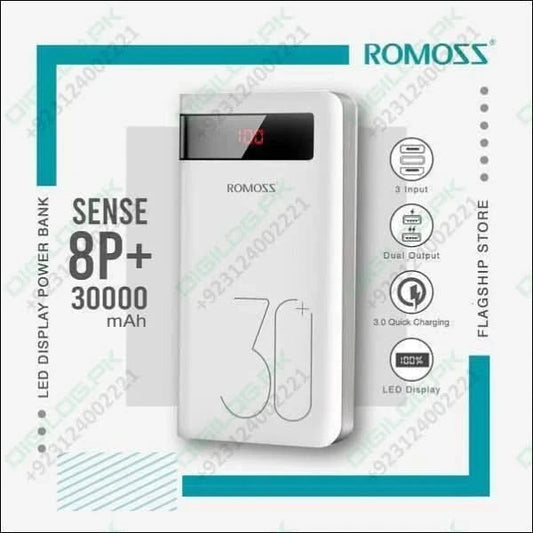 Romoss 30000mah 18w Type c Pd 3 Outputs 3 Inputs Fast Charging Portable Charger Battery Pack Sense 8p+ Plus
