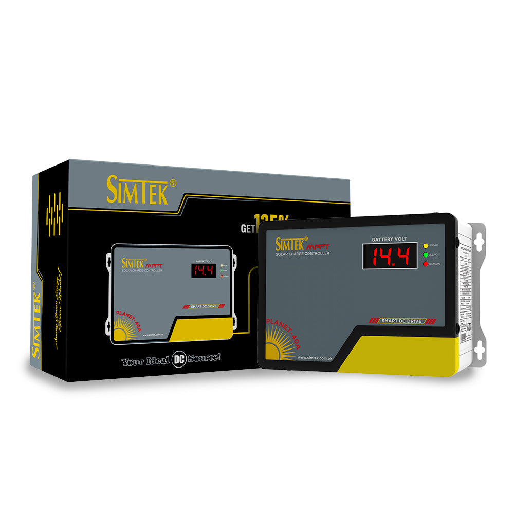 Simtek Planet 40 – 40A MPPT Solar Charge Controller – 70 VOC, 40A | 12V | Low Battery Load Cutoff | Works with & without Battery – 3 Months Warranty
