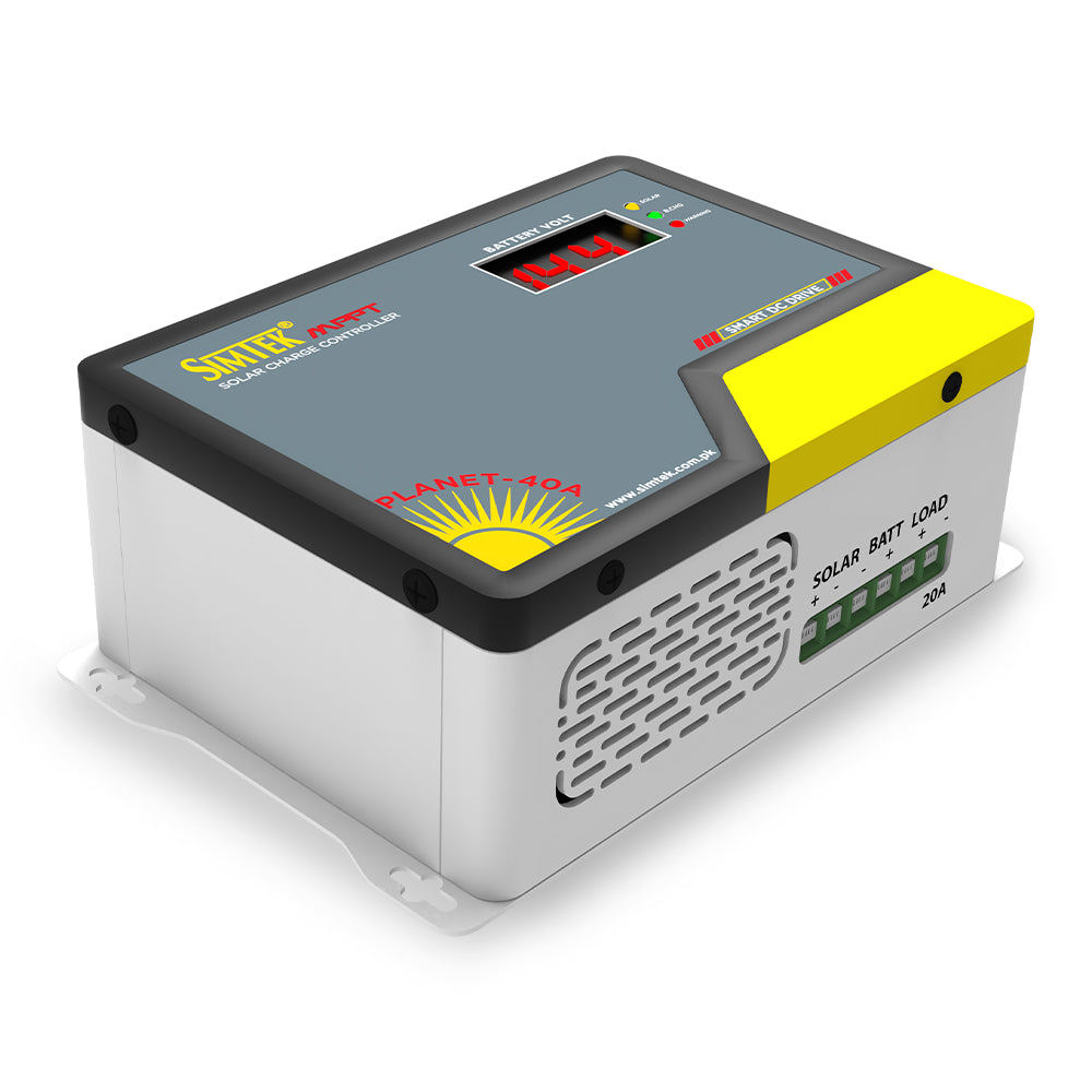 Simtek Planet 40 – 40A MPPT Solar Charge Controller – 70 VOC, 40A | 12V | Low Battery Load Cutoff | Works with & without Battery – 3 Months Warranty