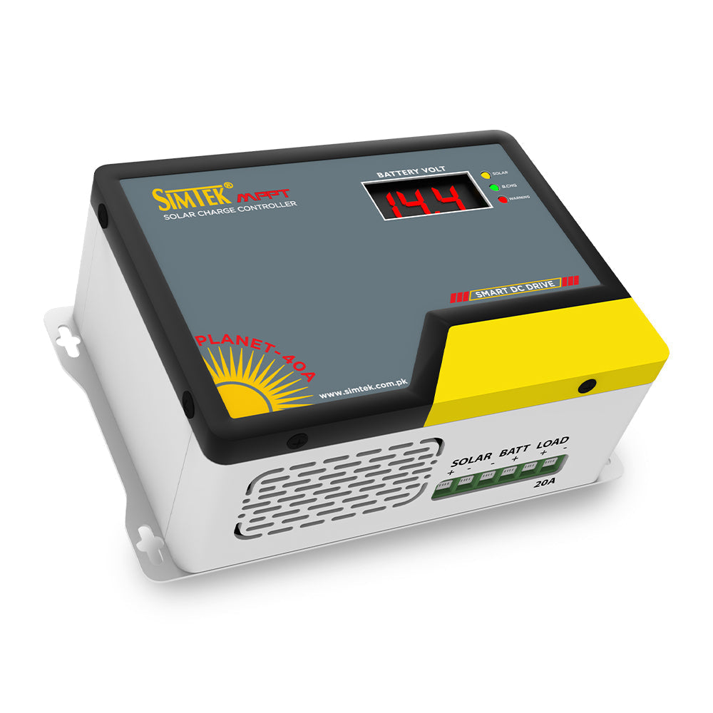 Simtek Planet 40 – 40A MPPT Solar Charge Controller – 70 VOC, 40A | 12V | Low Battery Load Cutoff | Works with & without Battery – 3 Months Warranty