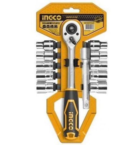 INGCO HKTS12122 1/2" (12.7 mm) Socket Set, 12-Piece Quick Release Ratchet Handle Tool Set