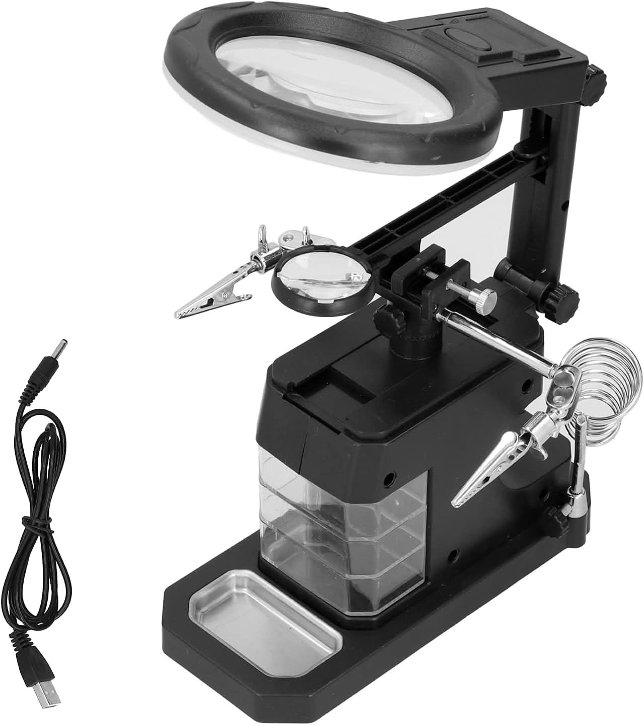 TE 803 Magnifier Soldering Station with LED Light, Adjustable Magnifying Glass Stand Holder, USB Powered for Electrical Maintenance, Engraving, and Laboratory Use