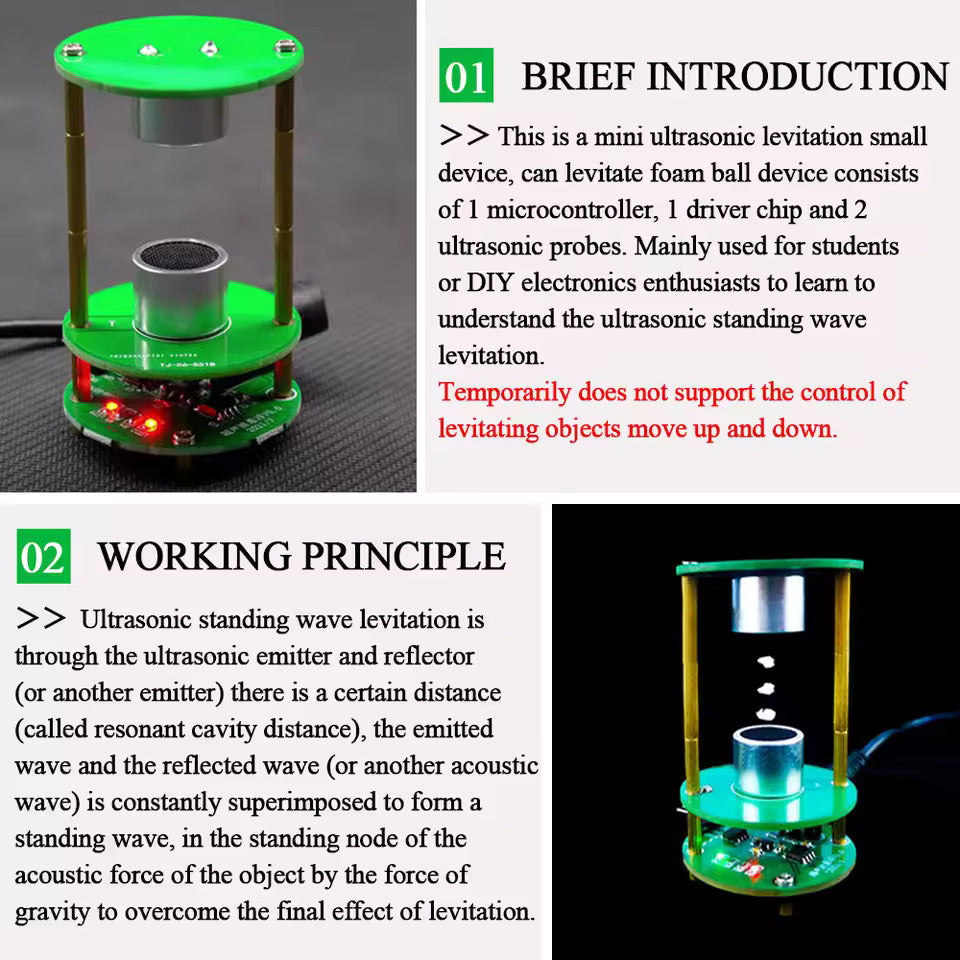 TJ-56-551 Unassemboled DIY Ultrasonic Levitation Kit Floating Standing Wave Control DIY Soldering Project Electronic Kit Acoustic Suspension 12V